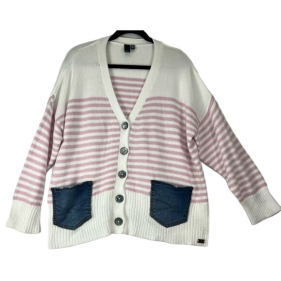 Shannon Passero Oversized Cardigan Womens Size L 80s Girlhoodcore Stripes - Picture 1 of 16